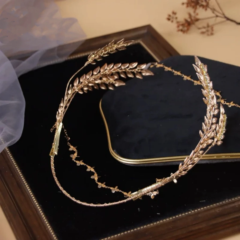 إكسسوارات الشعر الزفاف خمر الذهب اللون Headbands الباروك ورقة أغطية الرأس غطاء الرأس العرائس التيجان والتيجان مجوهرات الزفاف #4