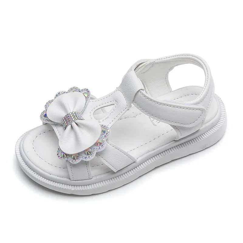 Girls Sandals Kid Summer Sweet Rhinestone Party Princess Beach Shoes Cute Bowknot Soft Sole Flat Sandals сандалии для девочек