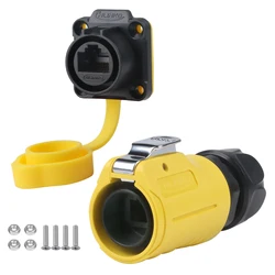 CNLINKO LP20 PBT Plastic IP68 Waterproof RJ45 Cable Signal Connector CAT6 Panel Mount Socket Plug Network Ethernet Interface