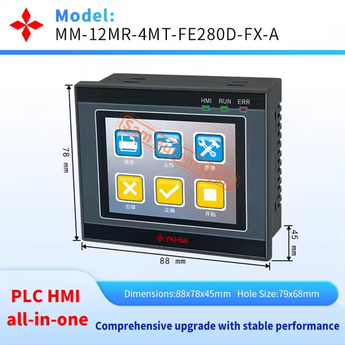 2.8'' Touch Screen PLC HMI All In One for Small Machine Automation Controller, Built-In Analog, 7/9 I/O, 2 Axis 100K for Motor - Image 3
