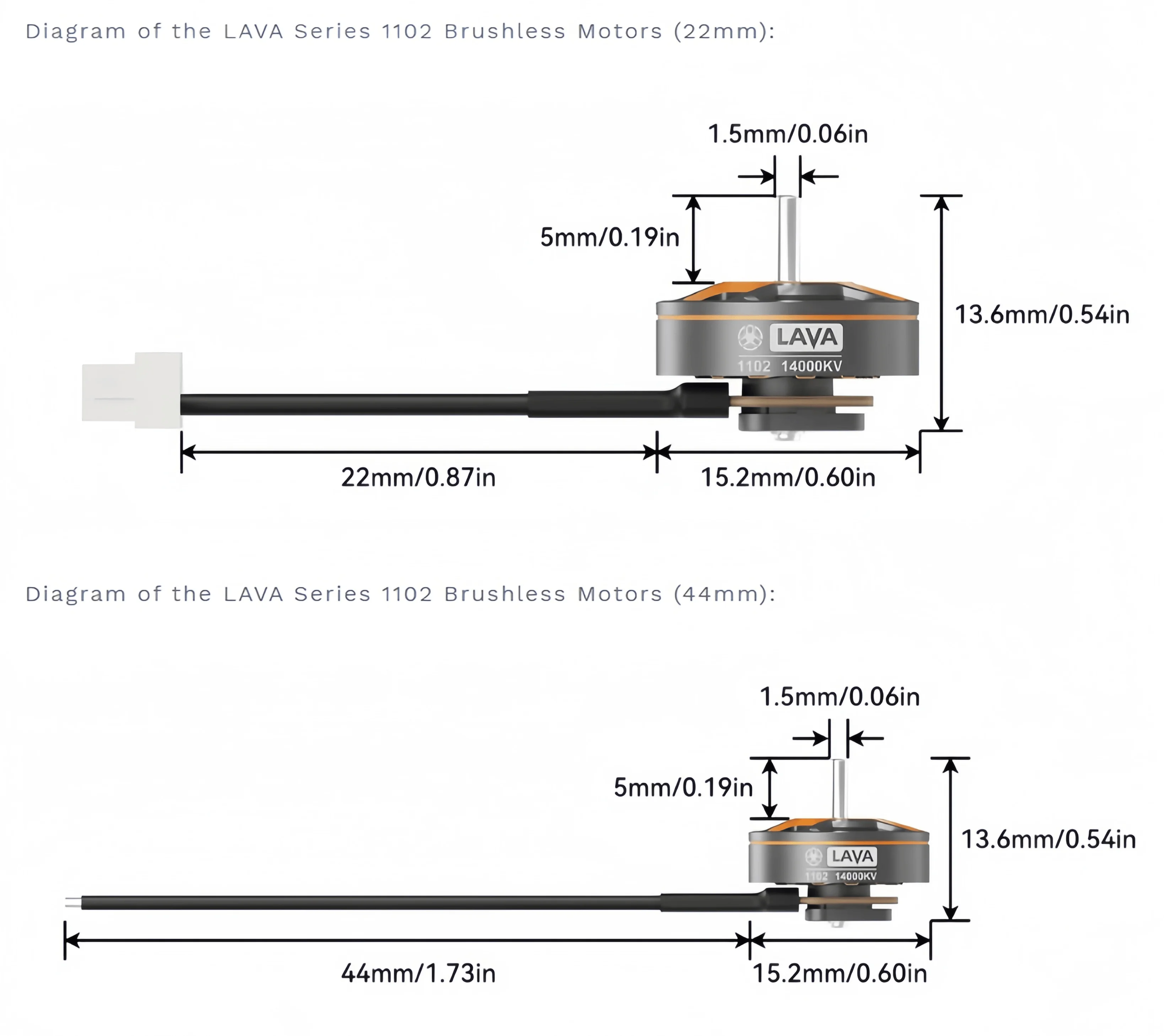 BETAFPV LAVA 1102 14000KV Motor sin escobillas Drone Adaptación Pavo Femto