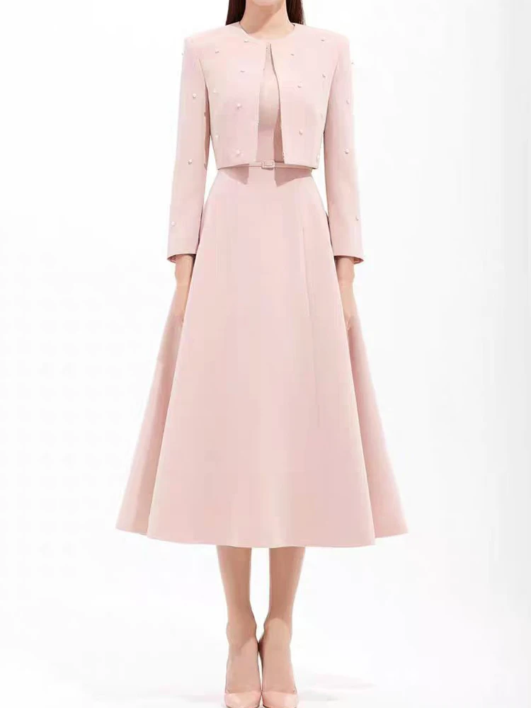 

Осень 2023, женская новая однотонная куртка с длинными рукавами и поясом на подтяжках, модный костюм из двух предметов