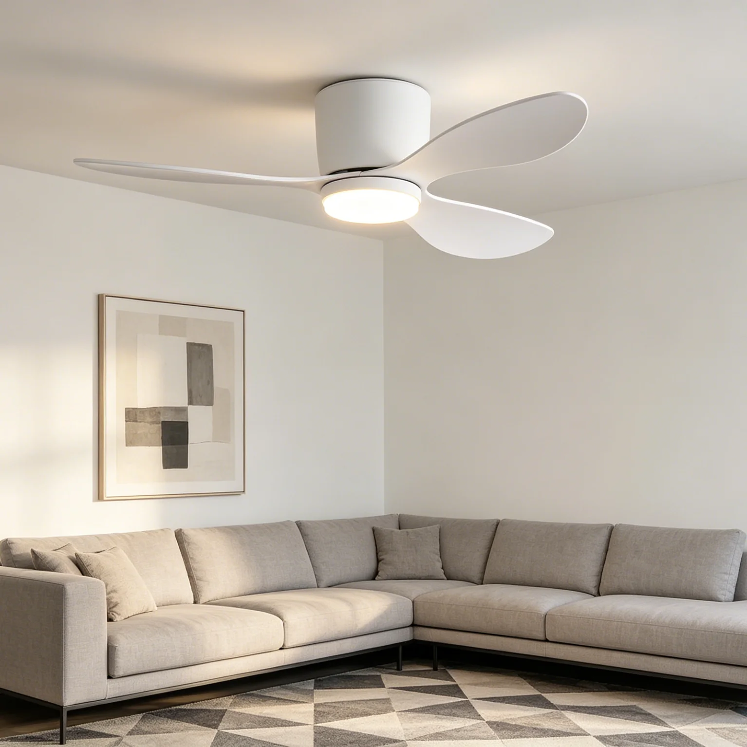 Ventilateur de plafond Jelena à économie d'énergie avec lumière, télécommande, moteur réversible, grand ventilateur pour cuisine, salon, ventilateur électrique domestique moderne, lampe LED à faible