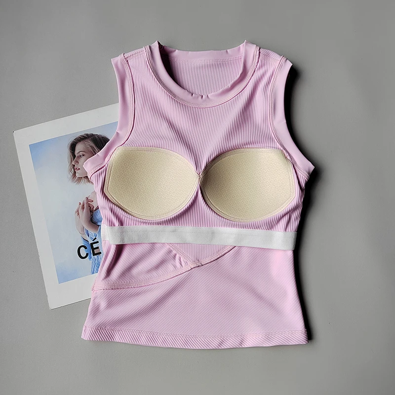 Yoga-Sportweste im neuen Stil, BHs für Frauen, schmaler kurzer Stil mit Brustpolster, schnell trocknender ärmelloser Fitnessanzug für Yoga. – Detail 5