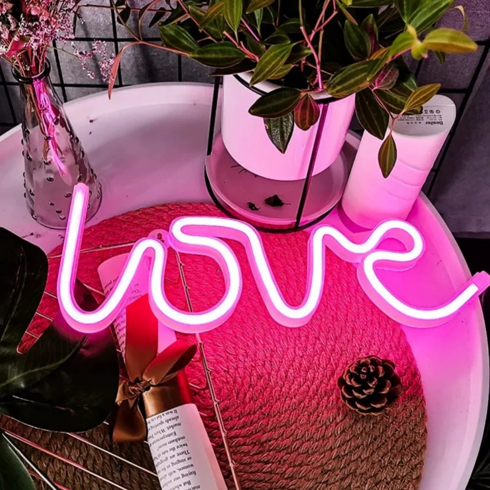 Love Neon Light Valentine's Day Confession Romantic Decoration LED Night Light USB Battery Box Dual purpose, with Hanging Hole
