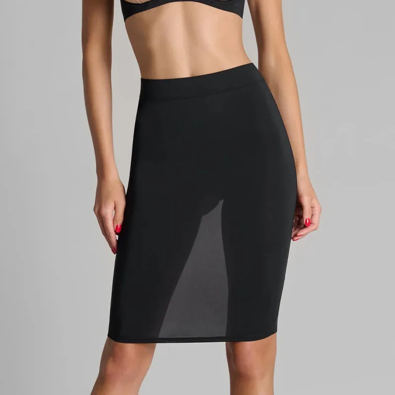 Solid Color 2026 America Sexy Spice Girl Mesh Stitching Perspective Slim Hip Skirt Summer Party Mature Fashion Knee Length Skirt