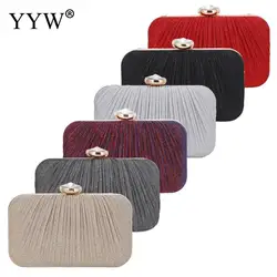 Elegant Matte Pleated Women Evening Handbag Round Crystal Clutch Bag Soft PU Leather Banquet Messenger Purse Single Metal Chain