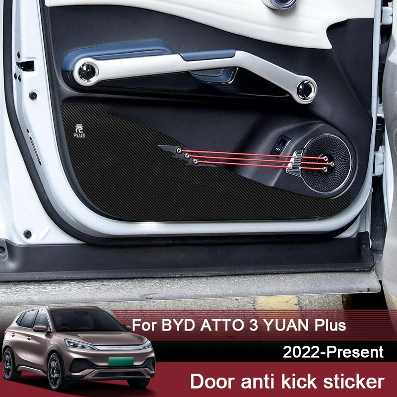 

4PCS/Lot For BYD ATTO 3 YUAN PLUS 2022-2025 Car Door Anti Kick Pad Leather Protection Film Stickers Carbon Trim Auto Accessories