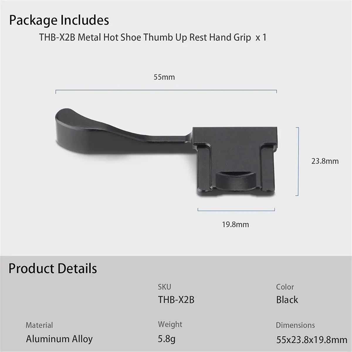 SCLS THB-X2B Metal Hot Shoe Thumb Up Rest Hand Grip for X100vi X100V Camera