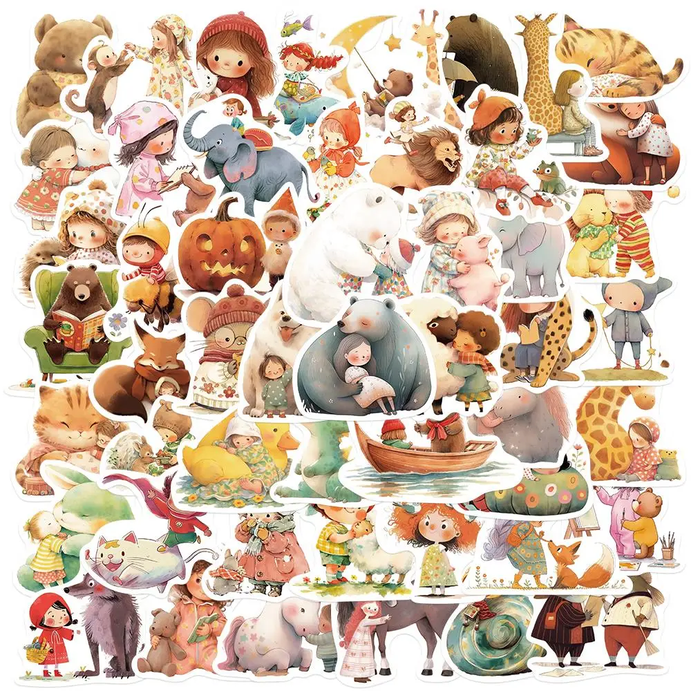 10/52PCS Fairy Tale Dream Animal Illustration Sticker Decoration DIY Laptop Phone Guitar Luggage Waterproof Gift Sticker Toy