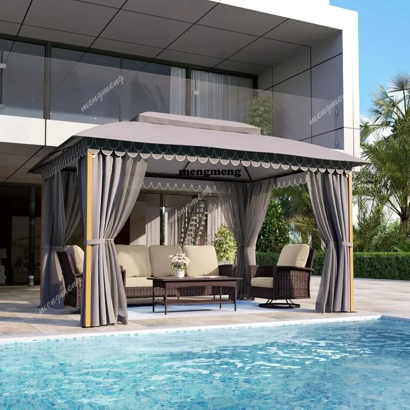 Outdoor Gazebo with Double Roofs, Sturdy Metal Frame Patio Soft Top Gazebo, Patio Canopy with Privacy, Customized