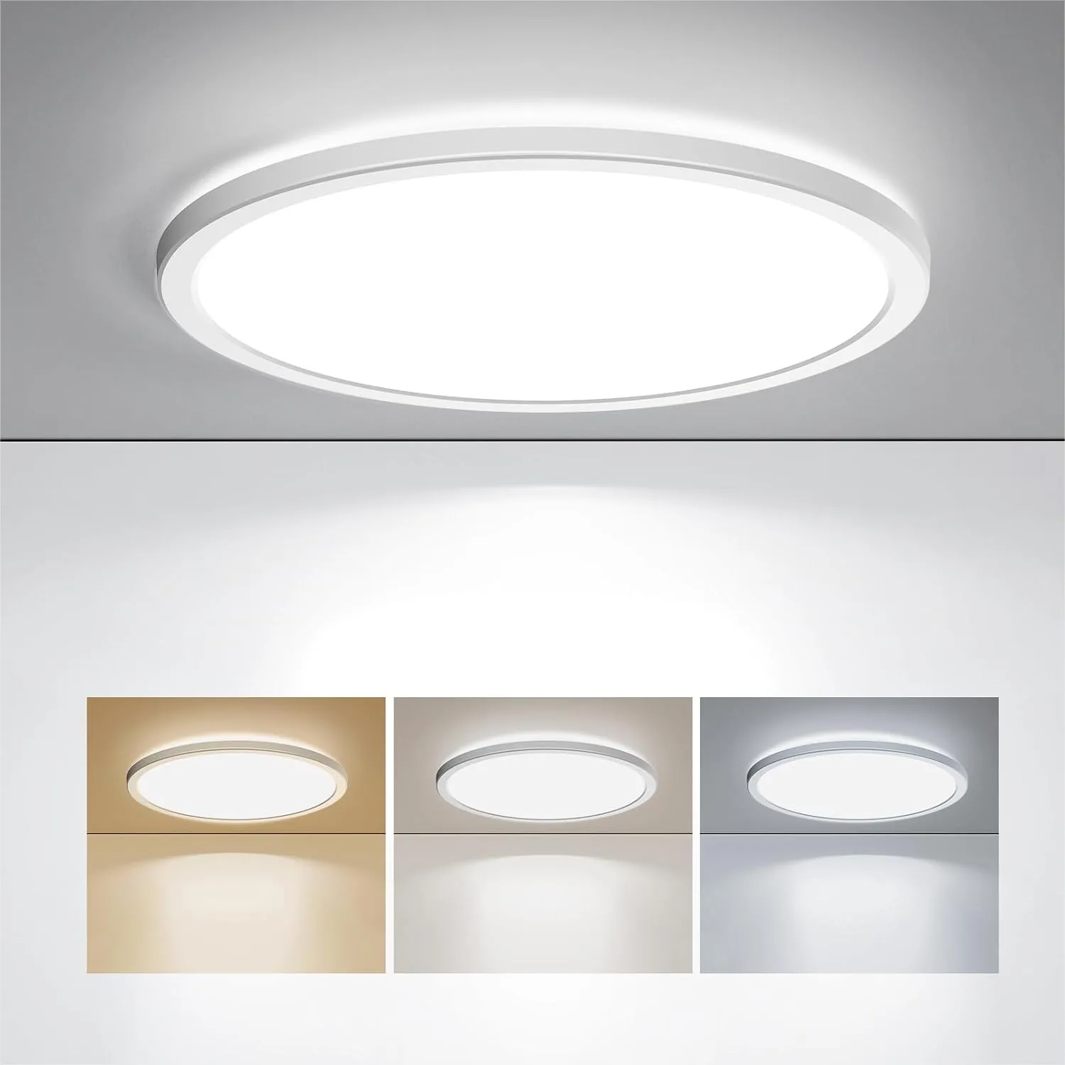 

12 Inch LED Flush Mount Ceiling Light 24W, Ultra Thin Round Hardwired Fixture with 3 Color Temperatures for Kitchen Hallway