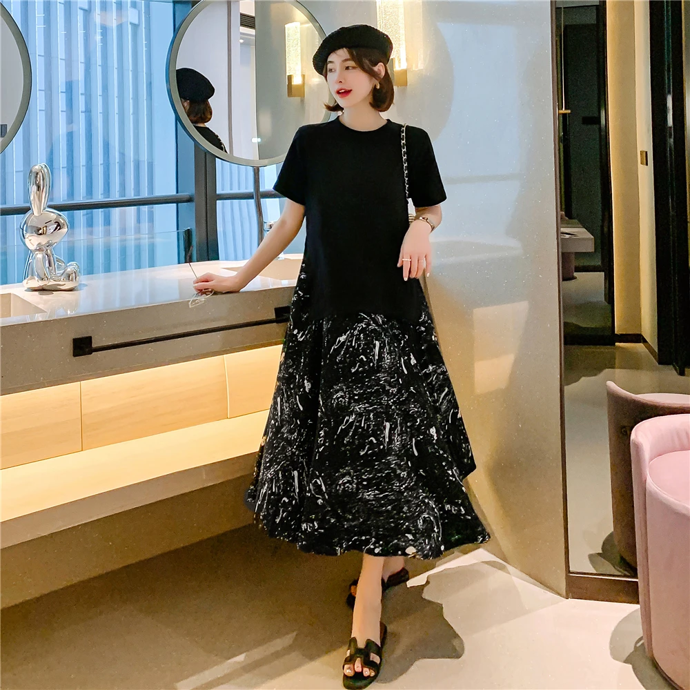 T-shirt d'été long au-dessus du genou Dr femme grande taille lâche coréen Faion Merging mousseline de soie Dr Sweet School Sle Princ...