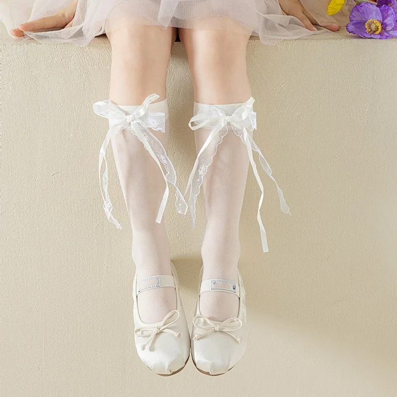 

Ballet Inspired Girls Leg Warmer Lace Ruffle Bowknot Detail Stackable Design Socks Sleeve for Dresses