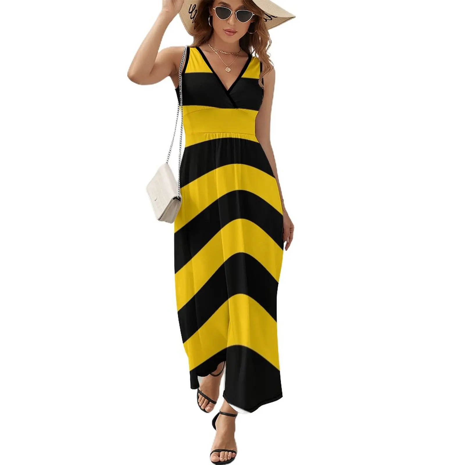 

Bee pattern black and yellow stripes Sleeveless Dress dresses for women clothes prom dresses