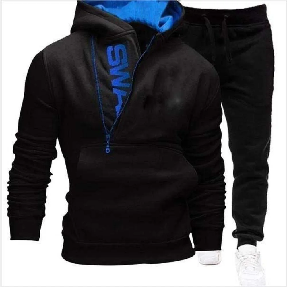 Mens Clothing Jumbo Size Size S-4XL Tracksuit Men 2 Pieces Set Sweatshirt + Sweatpants Sportswear Zipper Hoodies Casual