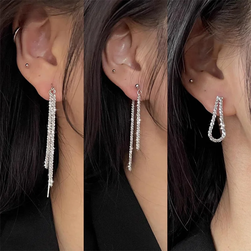 New Hot Korean Beautiful Exquisite Fashion Long Shiny Gypsophila Earrings party Jewelry Exquisite Gifts Wholesale