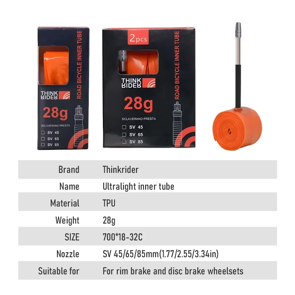 ThinkRider Ultralekka dętka rowerowa 700 x 18 25 28 32 Szosowa rower MTB Materiał TPU Opona 65 mm Długość Francuski zawór Super lekki — zdjęcie 6