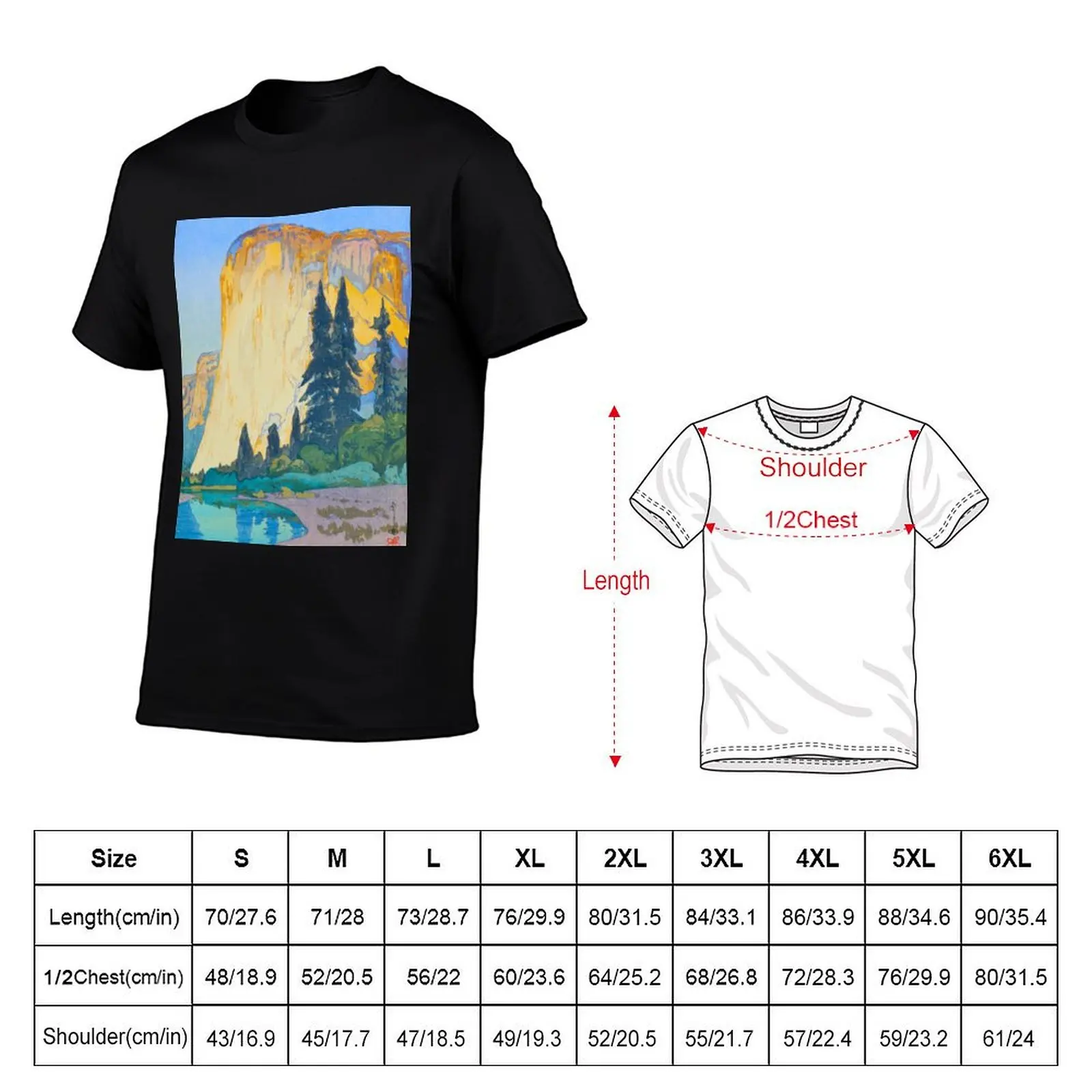 El Capitan by Hiroshi Yoshida Vintage Japanese Woodblock Print East Asian Culture T-Shirt Plus Size Lightweight Top
