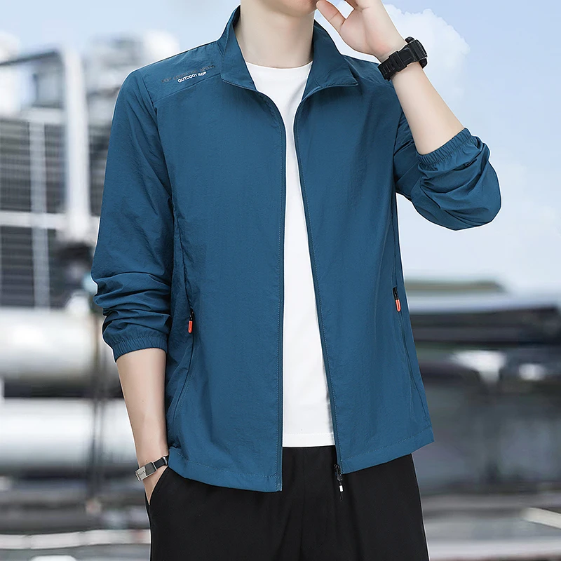 

Fashion Solid Color Zipper Pockets Business Casual Jackets Men's Clothing 2024 Spring Summer New Oversized All-match Tops Coats