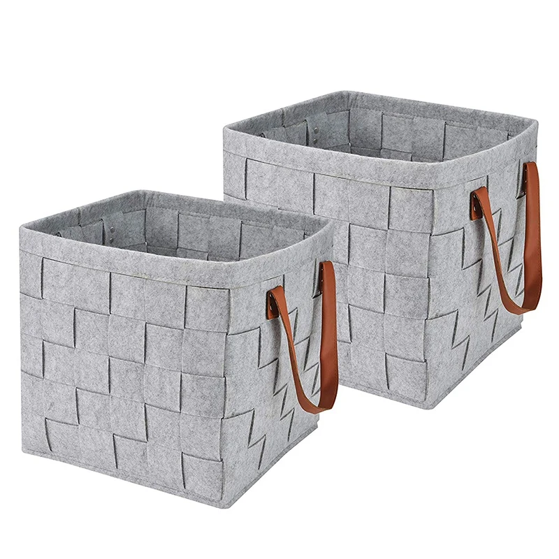 Felt Storage Baskets With Handles Soft Durable Toy Storage Nursery Bins Home Decorations (Grey)
