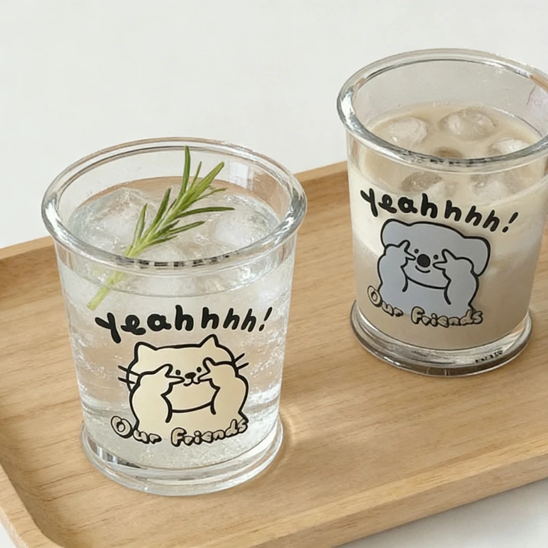 

New Homemade Minimalist Cartoon Small Animal Glass Cold Brew Cups Coffee Cups Single Layer Cup Home Breakfast Milk Cup Household