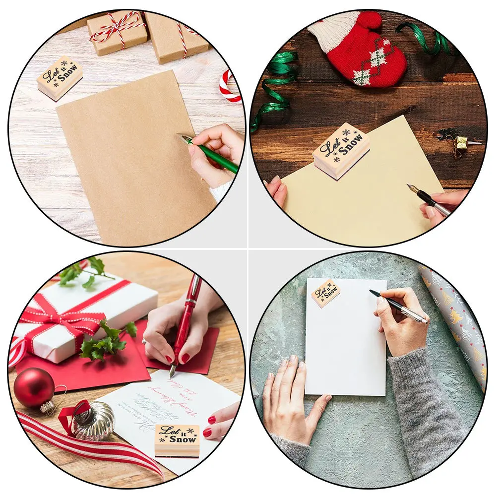 

3Pcs Christmas Wooden Stamps Exquisite Patterns Creative Decorative DIY Scrapbook Planner Journal Artwork