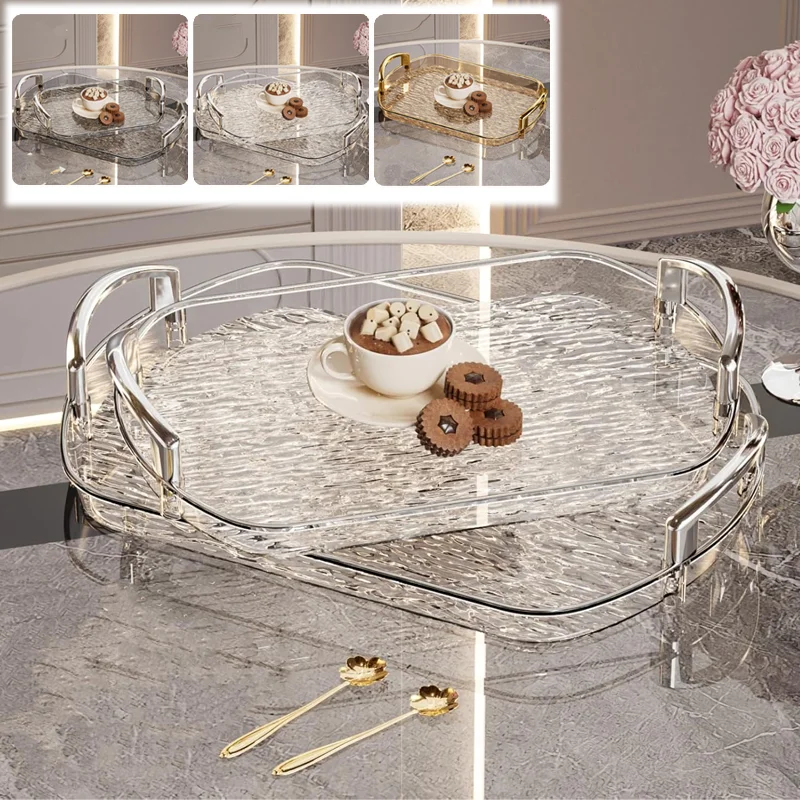 

Elegant Transparent PET Serving Platter with Handle Nordic Style for Food Dessert Candy Home Party Hotel Restaurant Luxury Decor
