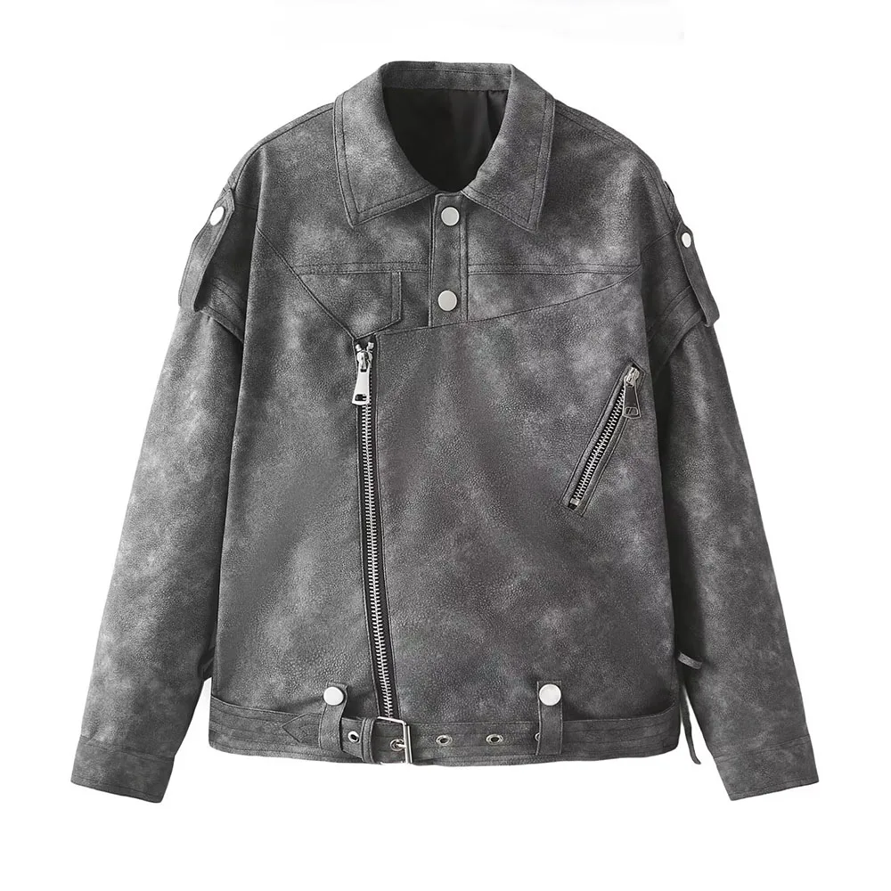 New autumn and winter fashion women\'s leather jacket casual European and American design motorcycle leather jacket