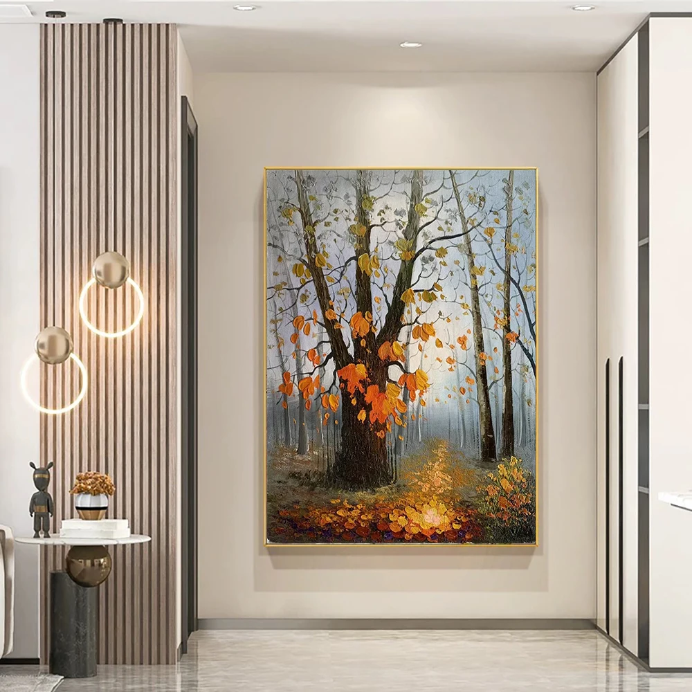 

Hand Painted Abstract 3D Tree Oil Painting on Canvas Wall Art Picture Forest Scenery Painting for Living Room Wall Decoration