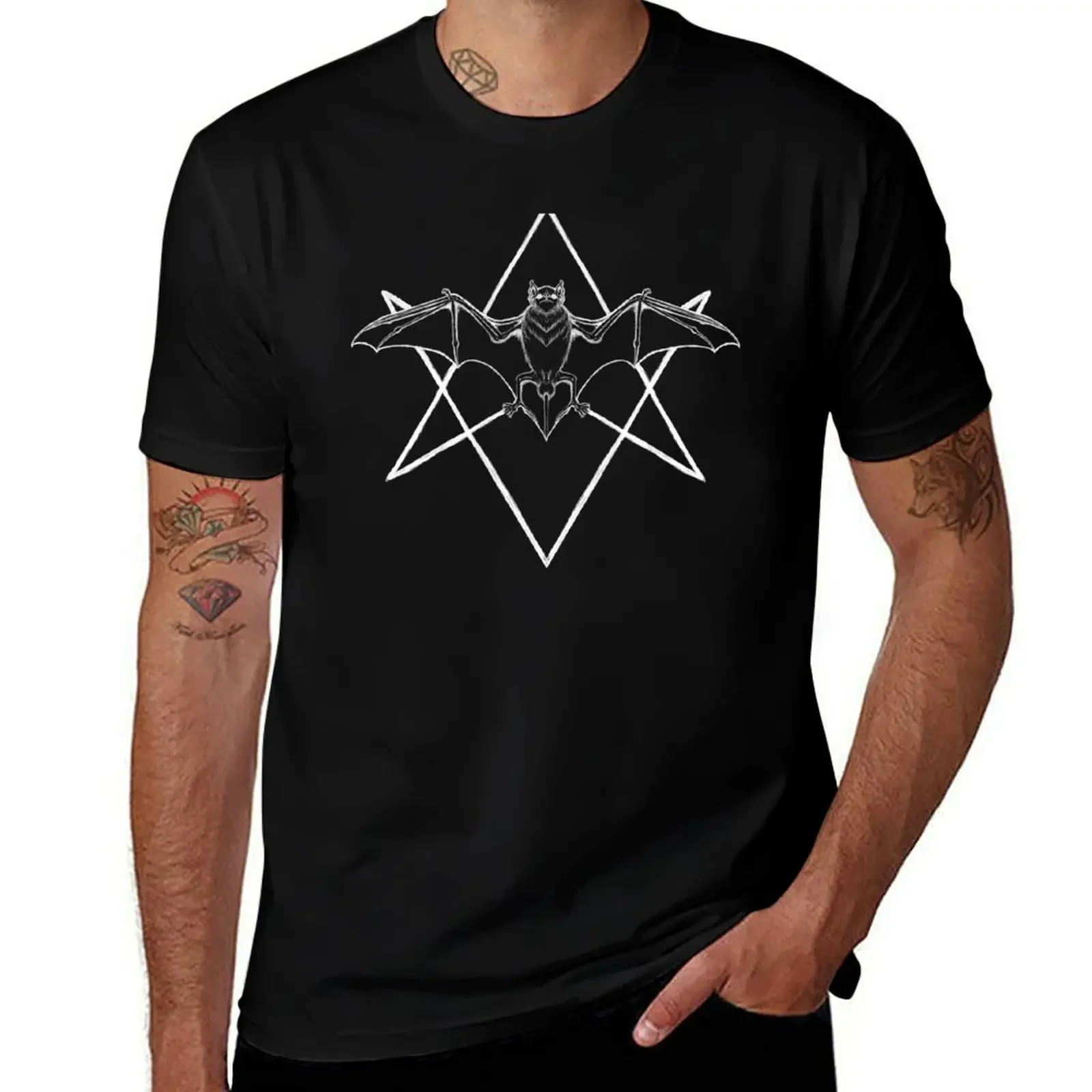 Bat with Hexagram T-Shirt oversizeds boys whites heavy weight t shirts for men