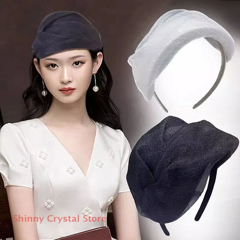 

1 Piece French Style Plastic Mesh Hair Hoop Headdress Vintage Bowknot Half Hat Headband Hat Shape Headwear Hair Accessories