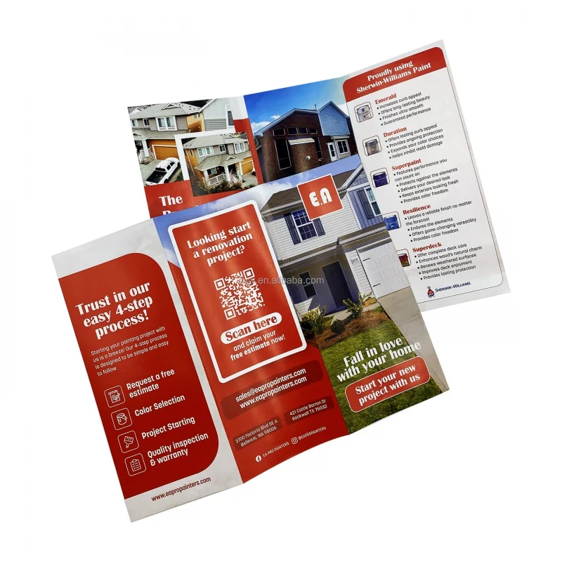 Custom. Custom Premium Gecoat Papier Logo Afdrukken Opvouwbare Flyer Catalogus Pamflet Brochure Boekje Handleiding Folder Pr