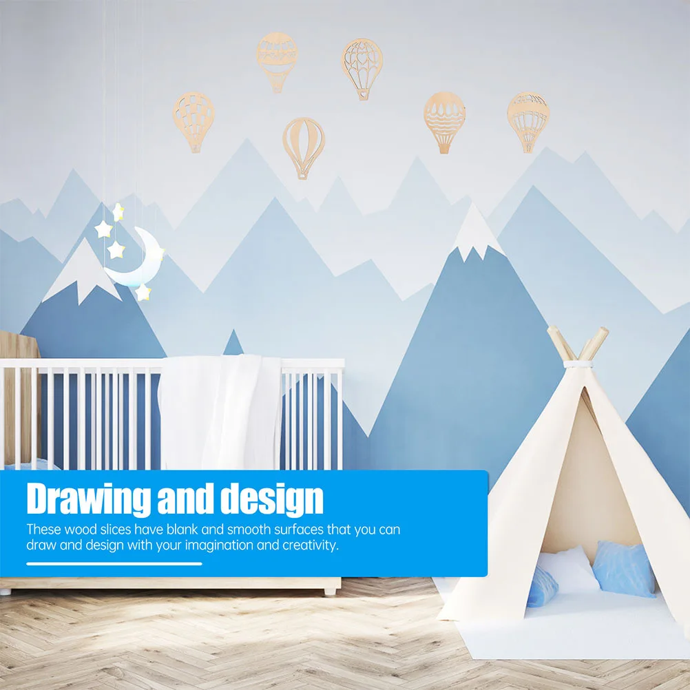 

24Pcs Creative Wooden Slices for DIY Graffiti Projects Hot Air Balloon Design Blank Wood Chips Supplies