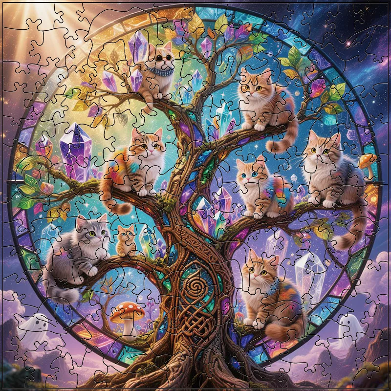 

Wooden Puzzle of the Cat on the Tree of Life, a fun, entertaining, relaxing and stress relief toy