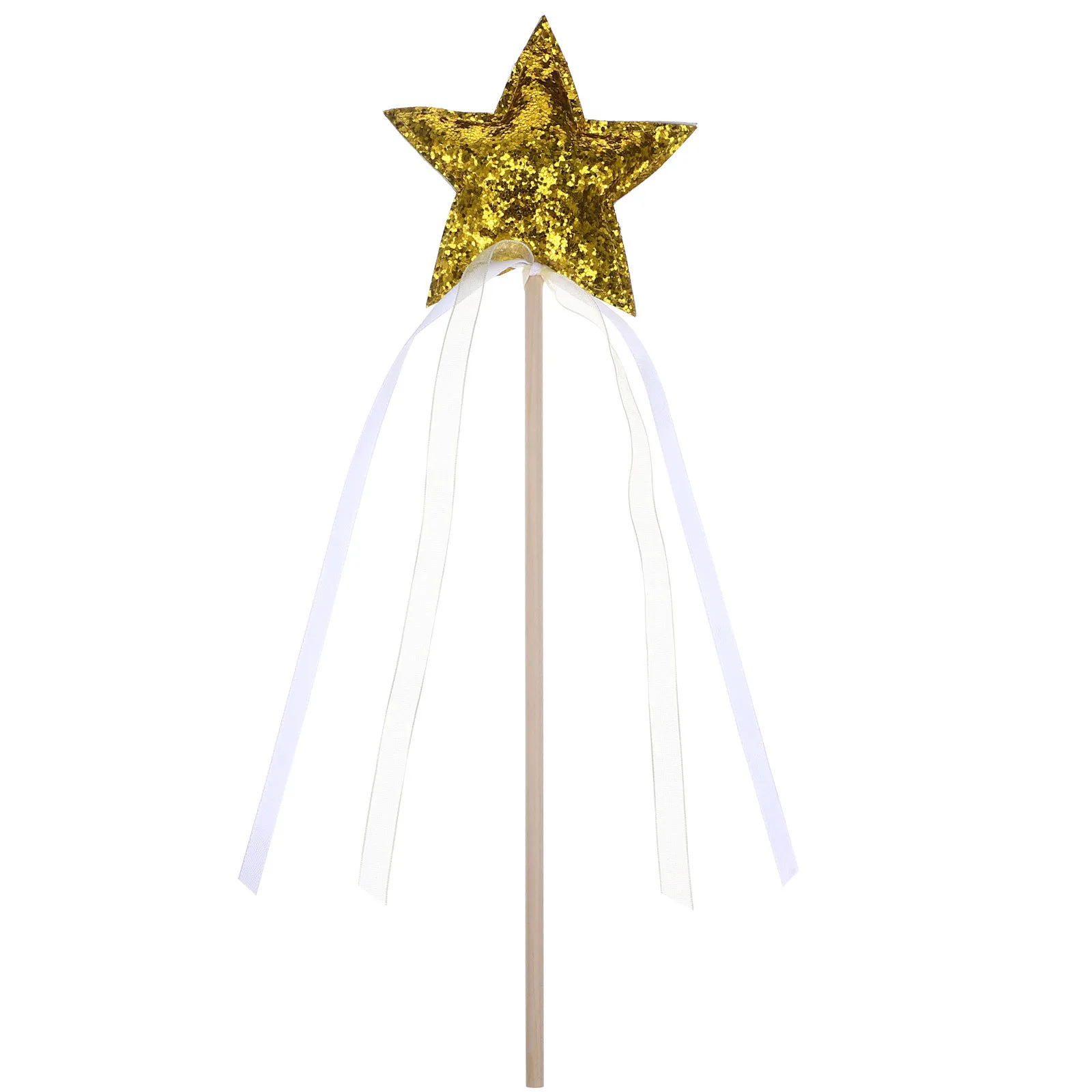 

1pc Star Fairy Wand Wooden Stick Ribbon Magical Cosplay Party Prop For Girls Stage Performance Decorative Gift