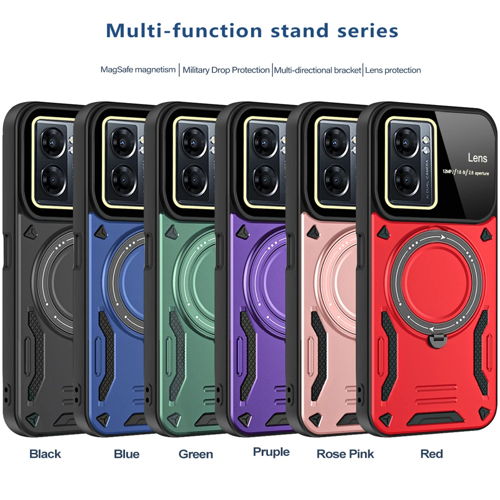 

Shockproof Camera PC TPU Phone Cases For OPPO A17 A54 A78 A57 4G A79 A98 Reno 7 8T 10 11 Pro 5G 11F Invisible Stand Holder Cover