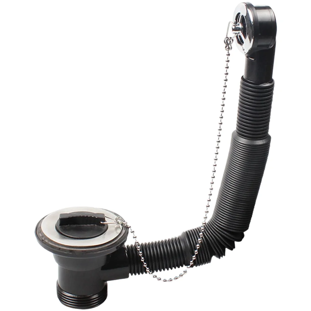 1Pc Black SUS304 Stainless Steel Sink Drain With Round Overflow Chain Cover For 41-50mm Basin Waste Plumbing Fixture