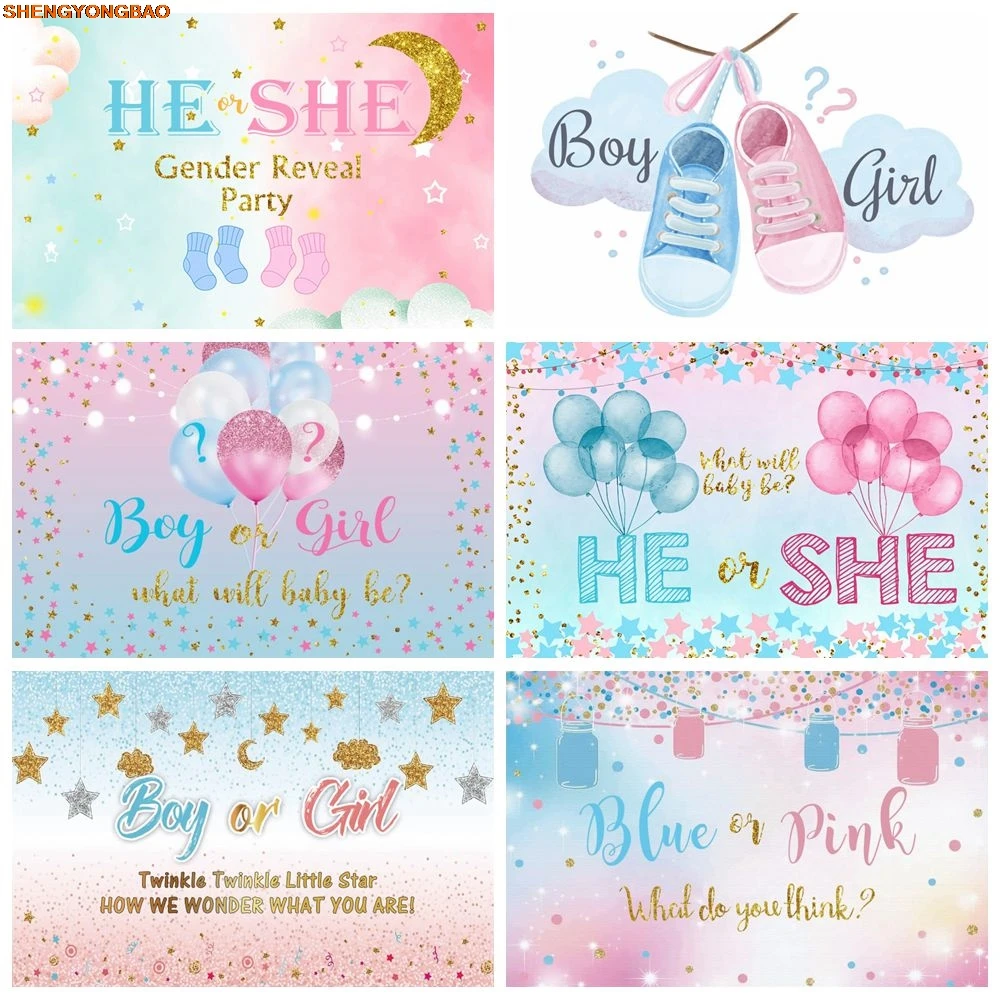 

Gender Reveal Party Backdrop for Photography Pink Blue Glitters Boy or Girl Baby Shower Portrait Photo Background Photostudio