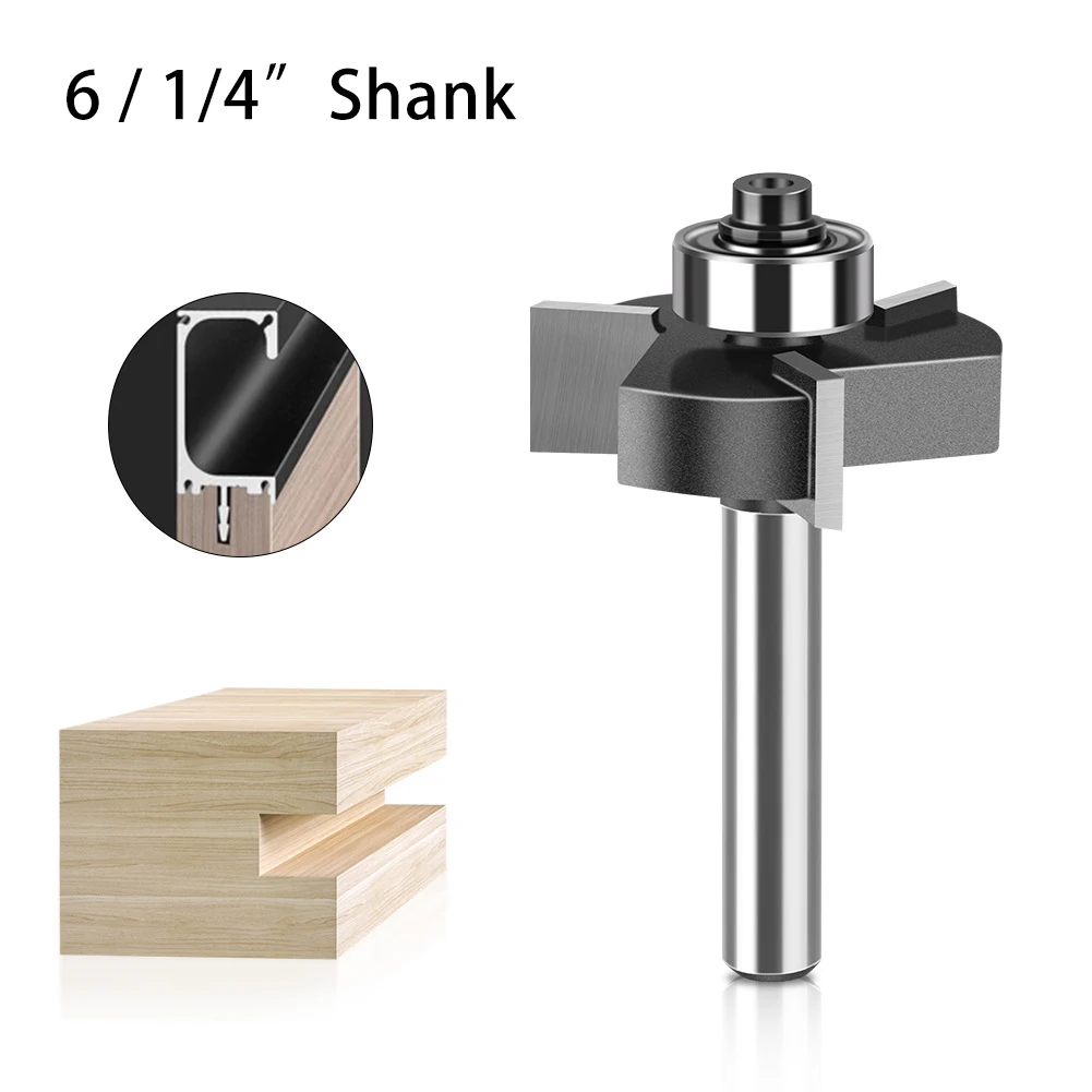 6mm 1/4-Zoll-Schaftfräser mit drei Schneidklingen für T-Nuten, Türhülsen, Nut- und Zapfenschlitze, Fräser