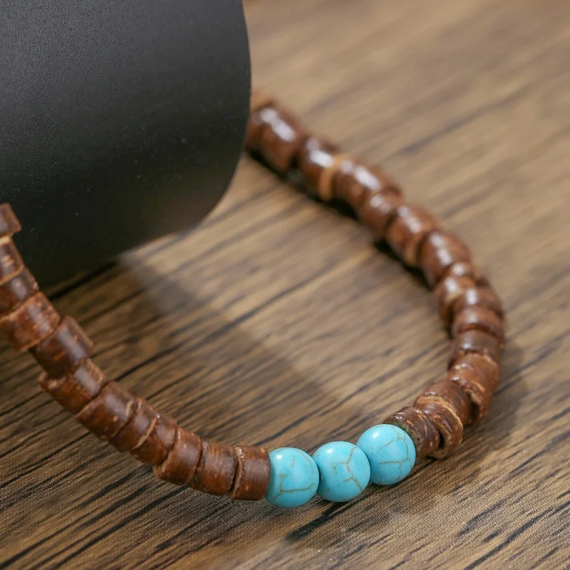 Fashion Men Necklace Summer Beach Wooden Bead Surfer Necklace Simple Geometric Tribal Ethnic Handmade Chain Male Jewelry Gift
