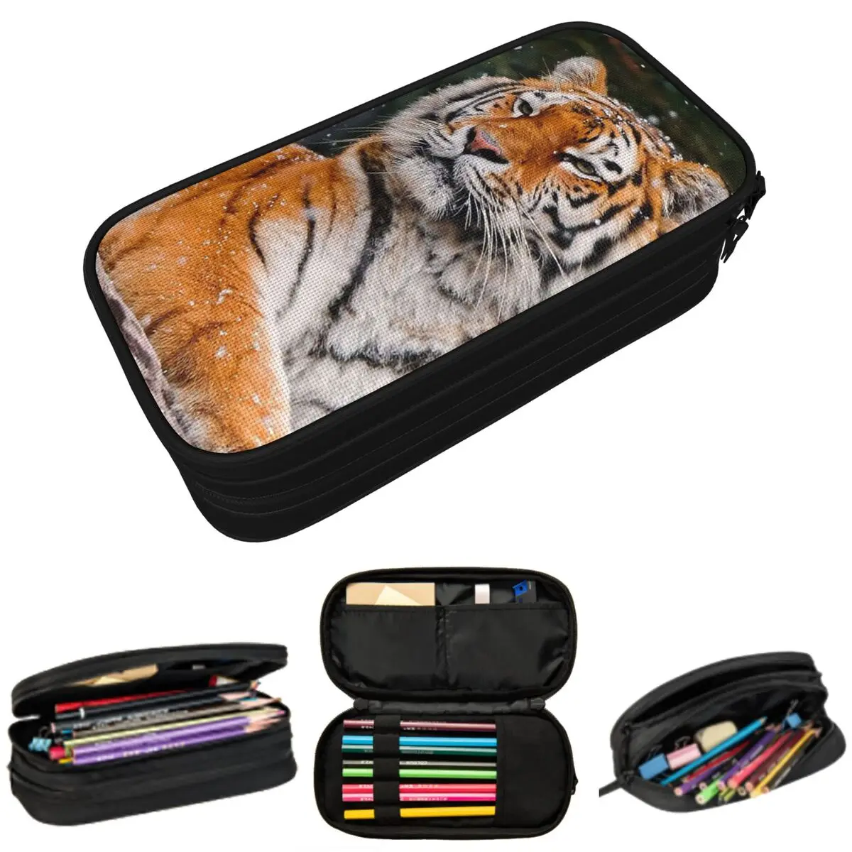 

Cute Tiger Face Roaring Tiger In The Snow Pencil Case for Boy Girl Gifts Pen Box Pencil Bag Stationery Supplies Pen Holder Bag