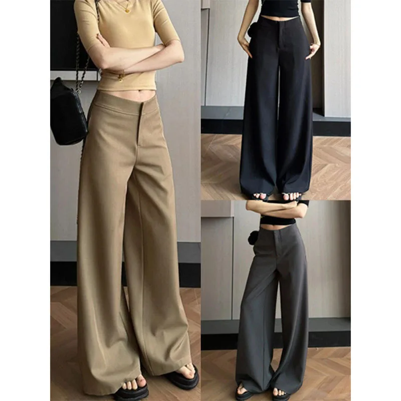 

Vintage Khaki Suit Pants Ladies 2026 Spring Summer High Waisted Slimming Wide Leg Trousers Woman Fashion Streetwear Loose Pants