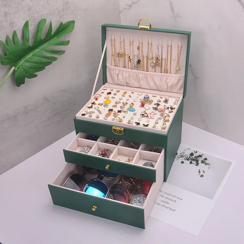 Portable Jewelry Box Large Capacity Jewelry Organizer Display Jewelry Case Button Leather Storage Zipper Jewelers Joyero