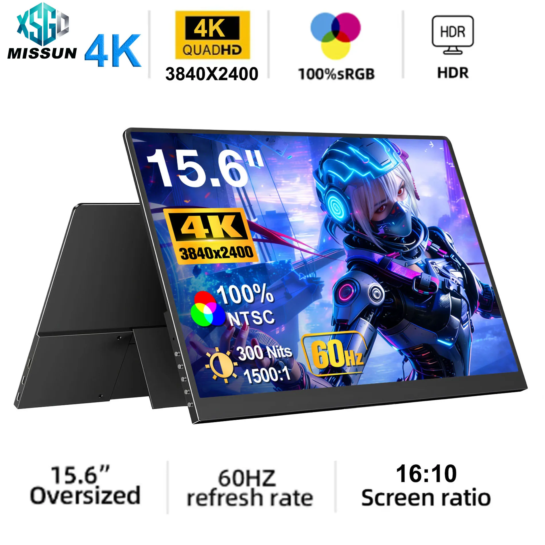 Monitor Portátil HOWENS de 15,6 Polegadas 3840*2400 2400P para Laptop, Xbox, PS4/5, Switch, Celular, PC, Extensão Externa, Monitores Móveis