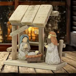 Christmas Nativity Scene Sets Wooden Jesus Calendar Crafts Decoration Table Ornaments Nativity Ceremony Catholic Mini Figurines
