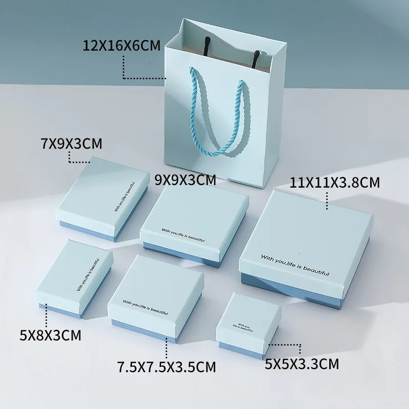 

30Pcs/lot Telescopic Blue Textured Jewelry Storage Box Gift For Ring Earring Bracelet Bangle Jewelry Set Store Packaging Box