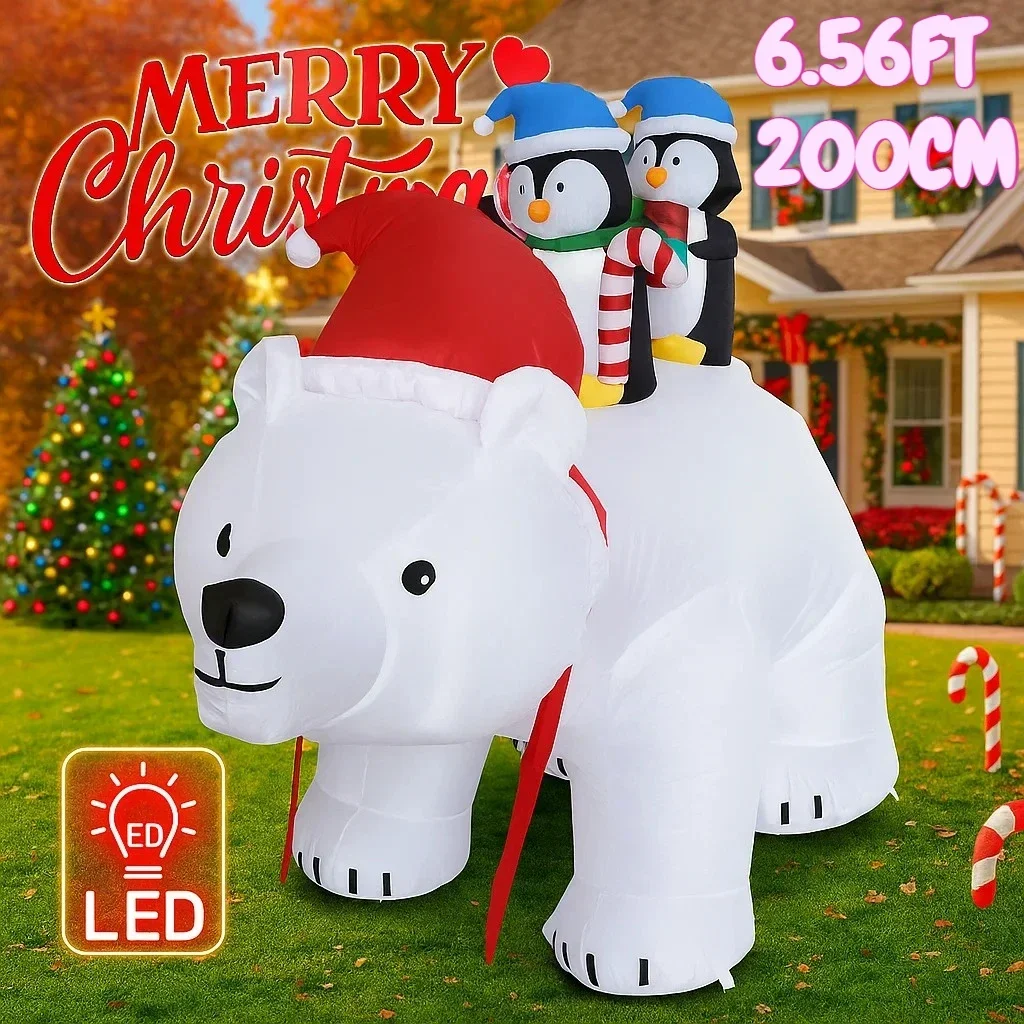 6.56FT الدب البطاريق البطاريق ساحة الطرف الديكور المنزل زخرفة عطلة لوازم LED أضواء العملاق عيد الميلاد نفخ اللعب #5