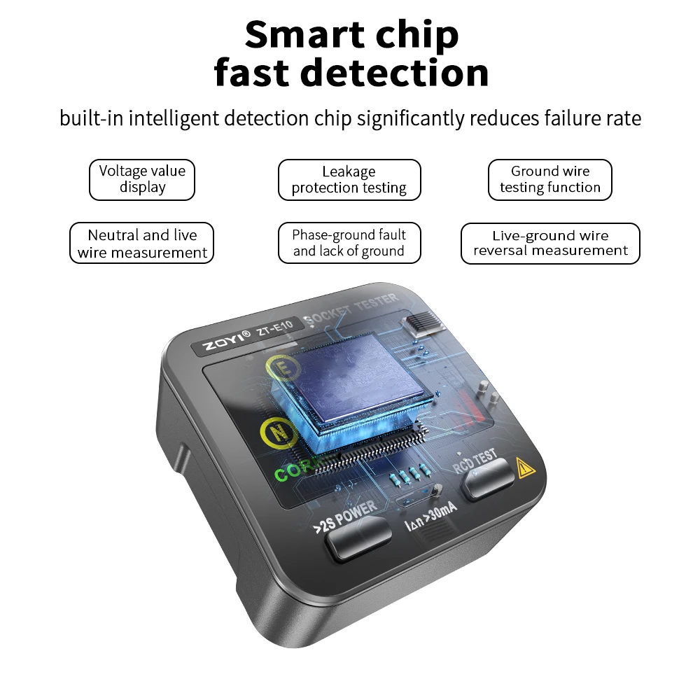 ZOYI-Digital Inteligente Tomada Tester, Teste de Tensão, Socket Detector, EUA, Reino Unido, UE Plug, Linha Ground Zero, Verificação de Fase, Rcd NCV