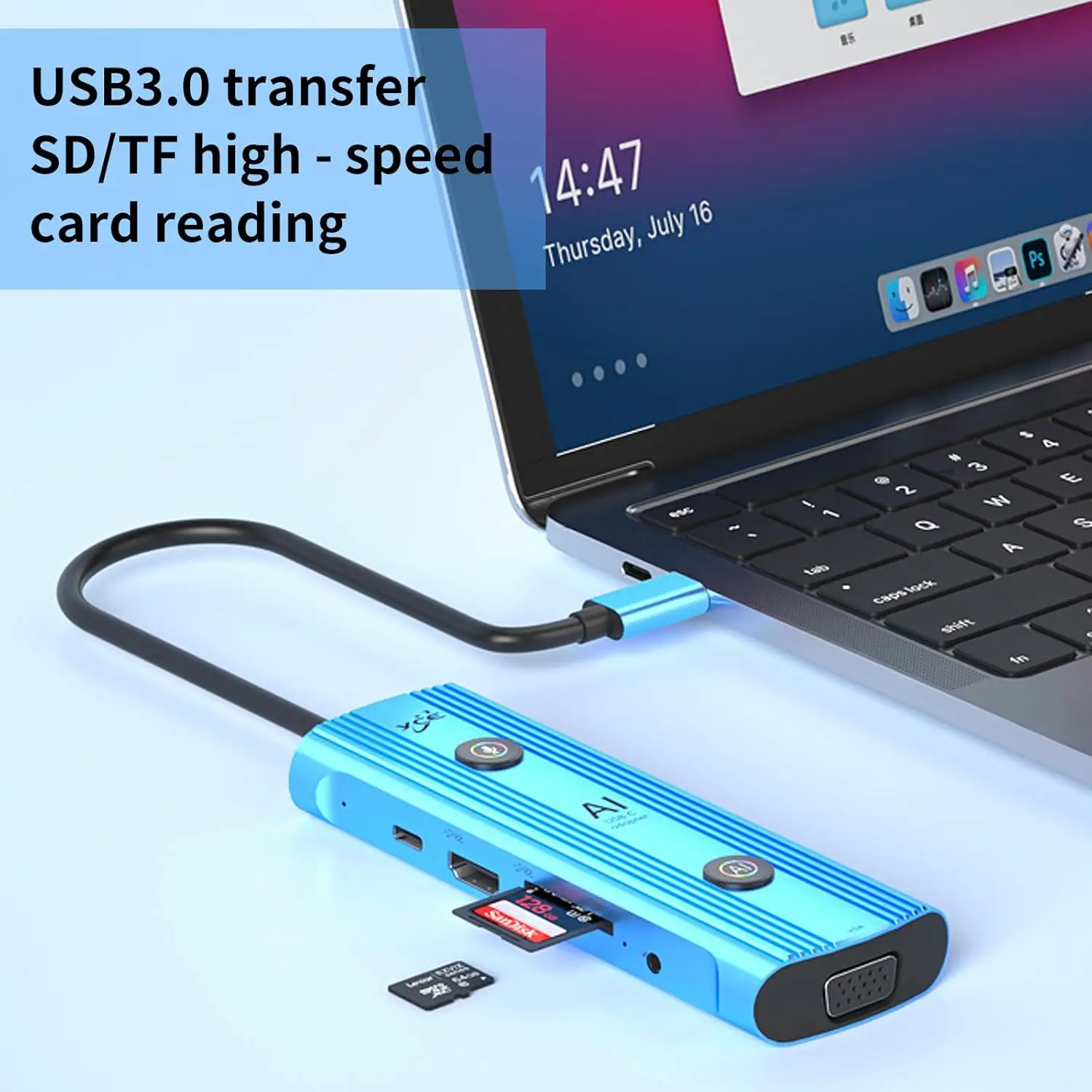 محول Ai USB-C محطة إرساء ذكية من النوع C، محور Ai 12 في 1 يدعم Windows/MacOS، صوت AI DEEPSEEK-R1 HDMI VGA USB RJ45، SD/TF